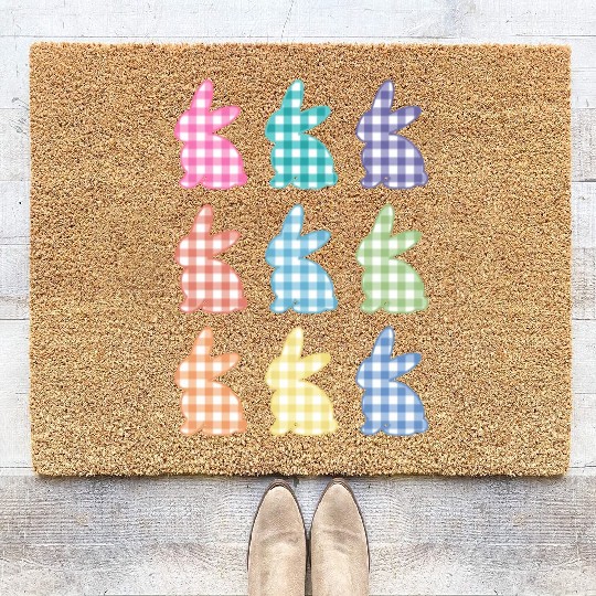 Easters For Plaid Easter Bunny Gingham Coir Doormats