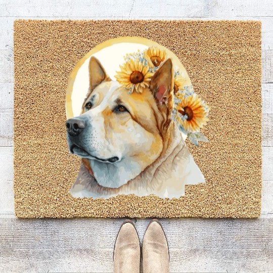 Cute Akita Sunflower Dog Breed Pet Puppy Coir Doormats
