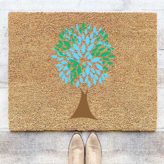 Earth Day Tree With Leaves Image Of Our Planet Coir Doormats