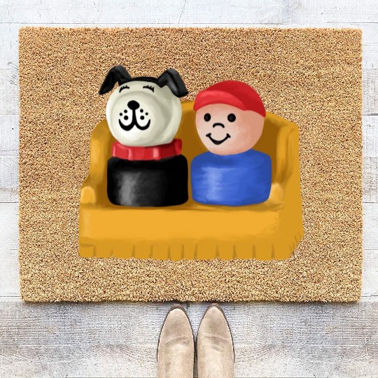 Little People Boy And His Dog Painting Coir Doormats