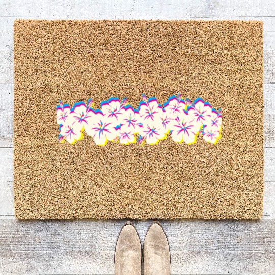 Hawaii Hibiscus Flower Row 1970S Glitch Aesthetic Coir Doormats