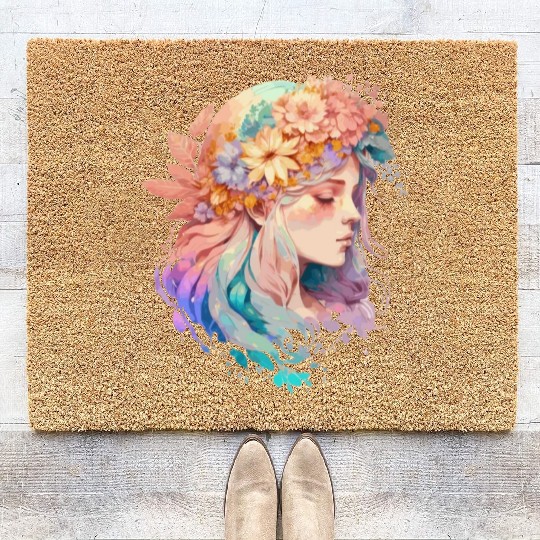 Floral Girl Positivity Quote Mental Health Awarene Coir Doormats