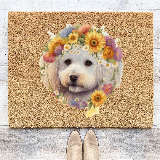 Watercolor Bichon Frise Sunflower Dog Breed Pet Pu Coir Doormats