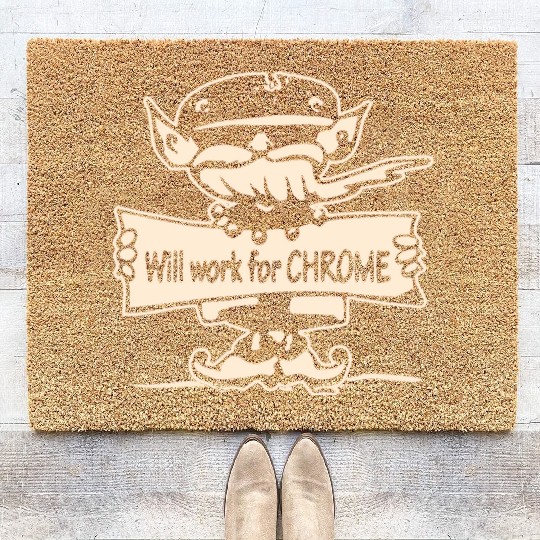 Will Work For Motorcycle Chrome ©WhiteTigerLLC.Co Coir Doormats