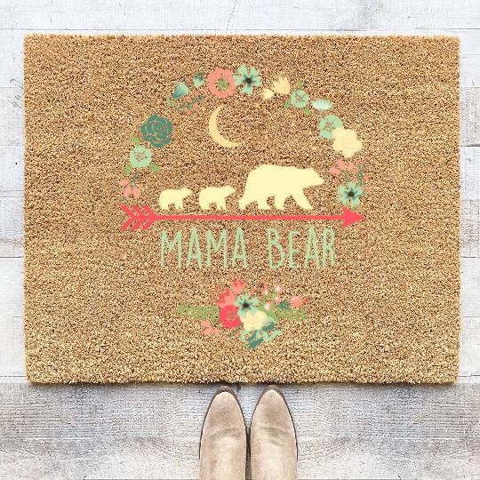Floral Mama Bear With 2 Cubs Coir Doormats