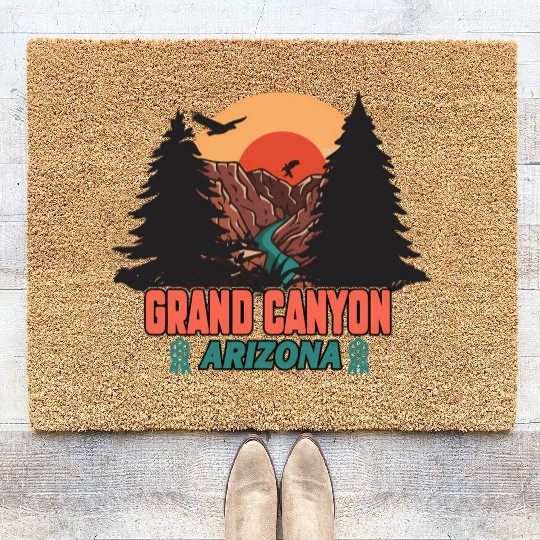 Grand Canyon Arizonna National Park Illustration Coir Doormats