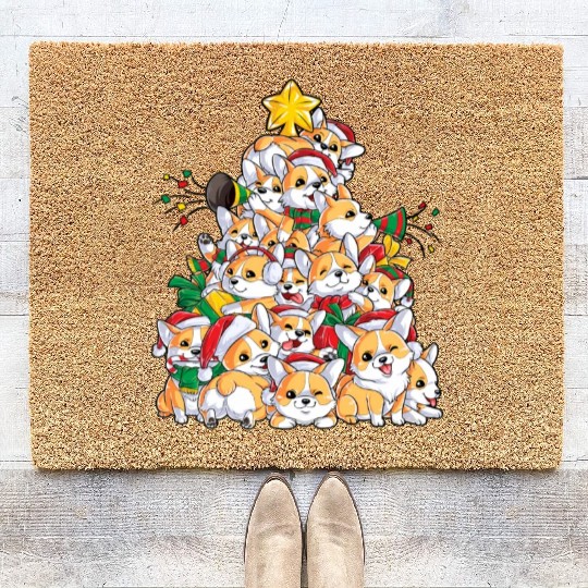 Corgi Tree Dog Santa Merry Corgmas Coir Doormats