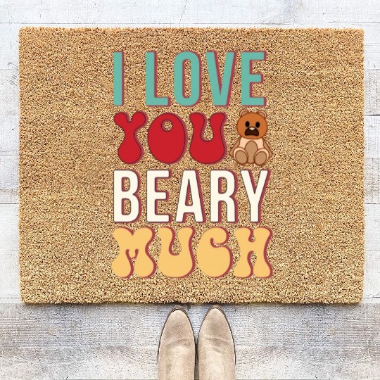 I Love You Beary Much Retro Sublimation Valentine Coir Doormats