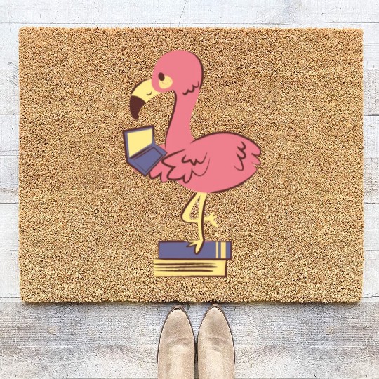 Flamingo Using A Laptop Coir Doormats