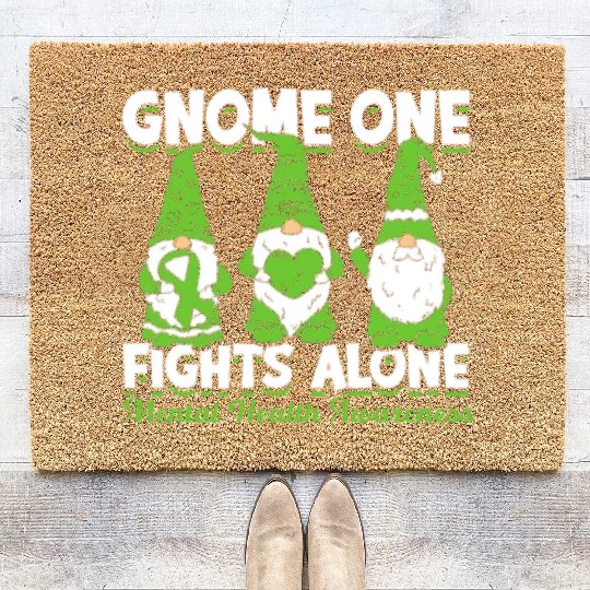 Gnome One Fights Alone Mental Health Awareness Coir Doormats