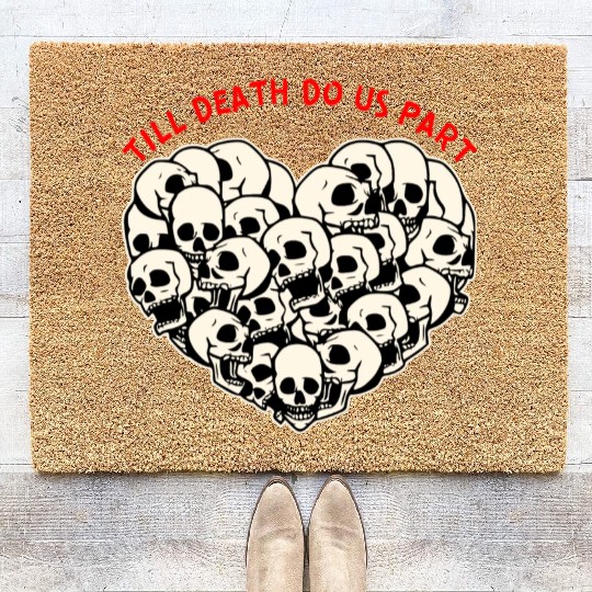 Till Death Do Us Part Skulls Heart ©WhiteTigerLLC Coir Doormats