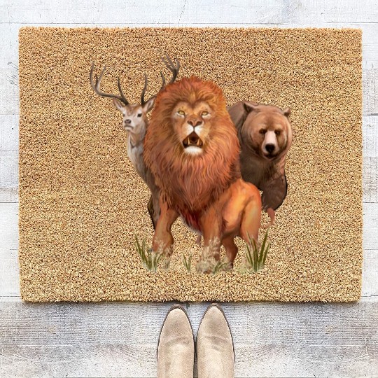 Animals,Lion,Bear and deer, wild animals Coir Doormats