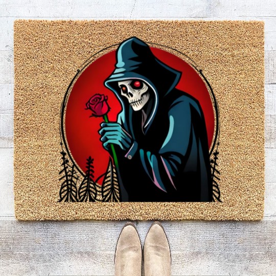 Symbolic Contrast A Grim Reaper Embracing a Rose Coir Doormats