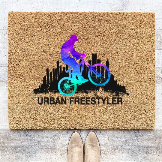 Urban Freestyler BMX Bike Rider Tye Dye Coir Doormats