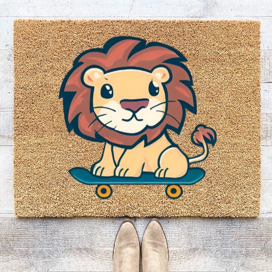 Lion on skateboard Coir Doormats