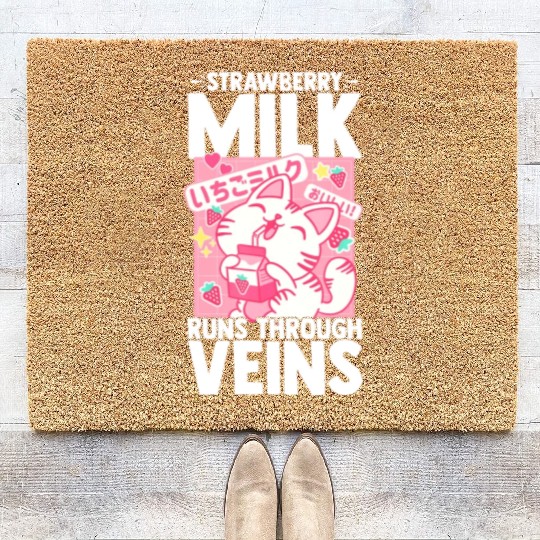 Strawberry Milk Shake Korean Vegan Japanese Drink Coir Doormats