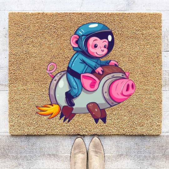 Pig and Monkey as Astronauts Coir Doormats