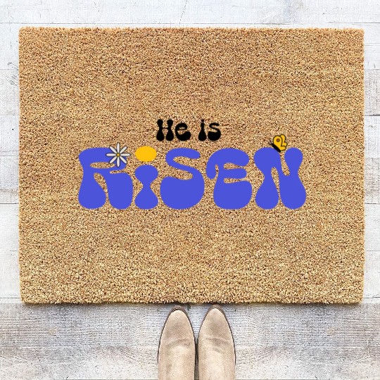 He Is Risen Groovy Christian Easter Coir Doormats