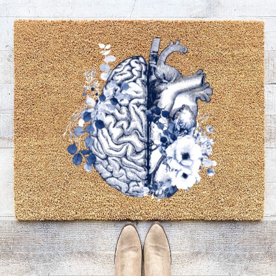 Balance Head And Heart Anatomy Blue Flowers Coir Doormats