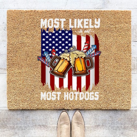 4th Of July Party Most Likely To Eat Hotdogs Coir Doormats