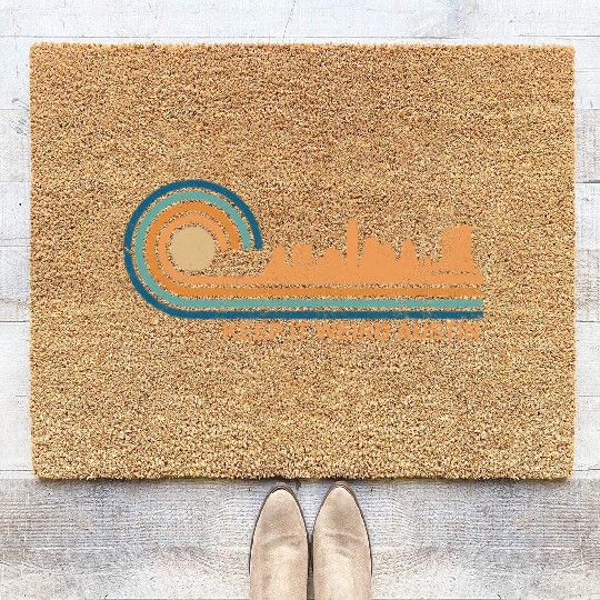 Keep It Weird Austin Texas Skyline Retro Austinkee Coir Doormats