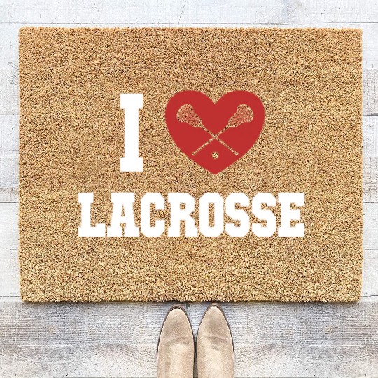 I love Lacrosse Fan Mom Goalie Lax Legend Lacrosse Coir Doormats