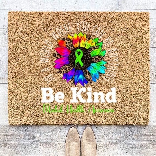 Be Kind Green Ribbon Sunflower Mental Health Coir Doormats