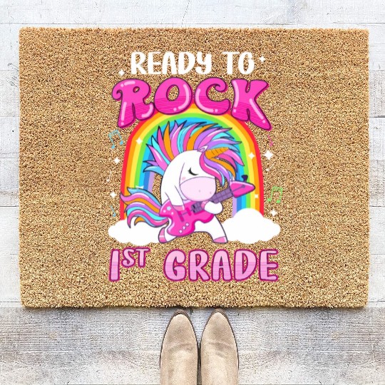 Rocking 1St Grade Electric Guitar Unicorn Rainbow Coir Doormats