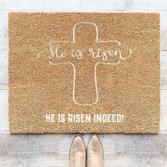 He Has Risen He Is Risen Indeed Easter Coir Doormats