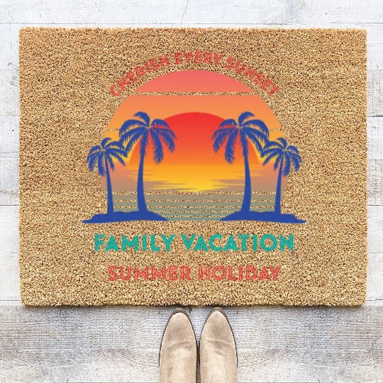 Retro Vintage Family Vacation Cherish Every Sunset Coir Doormats