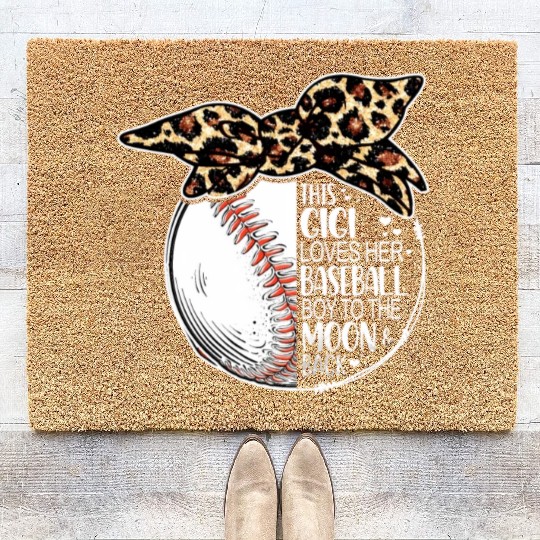 Baseball Gigi Vintage Leopard Messy Bun Coir Doormats