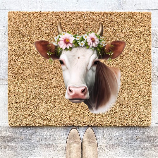 Cow Sunflower Flower Sunshine Wos Coir Doormats