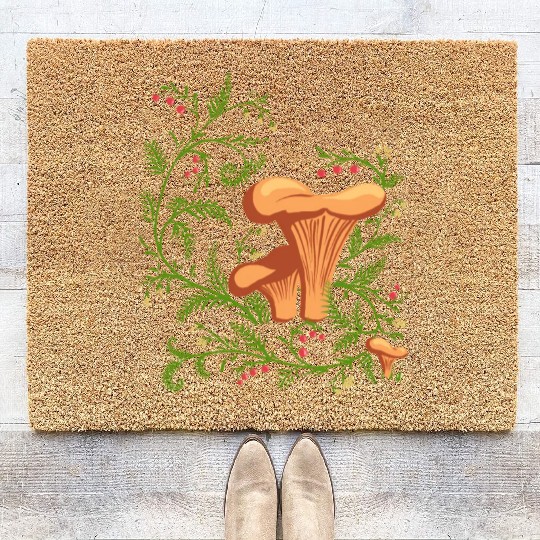 Forest Mushrooms Floral Fungi Ukrainian Vyshyvanka Coir Doormats