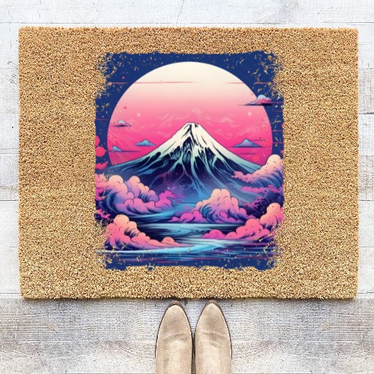 Vaporwave Volcano Aesthetic Japan Sight Mount Fuji Coir Doormats