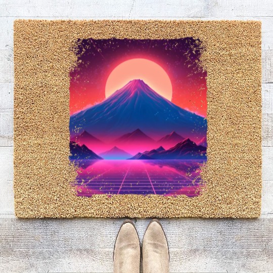 Aesthetic Vaporwave Japan Sight Mount Fuji Volcano Coir Doormats