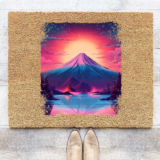 Mount Fuji Sight Aesthetic Japan Vaporwave Volcano Coir Doormats