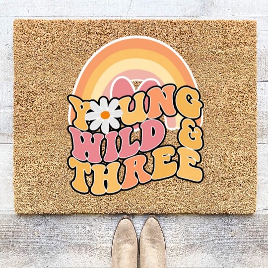 Daisy Birthday Young Wild 3 Boho 3rd Birthday Coir Doormats
