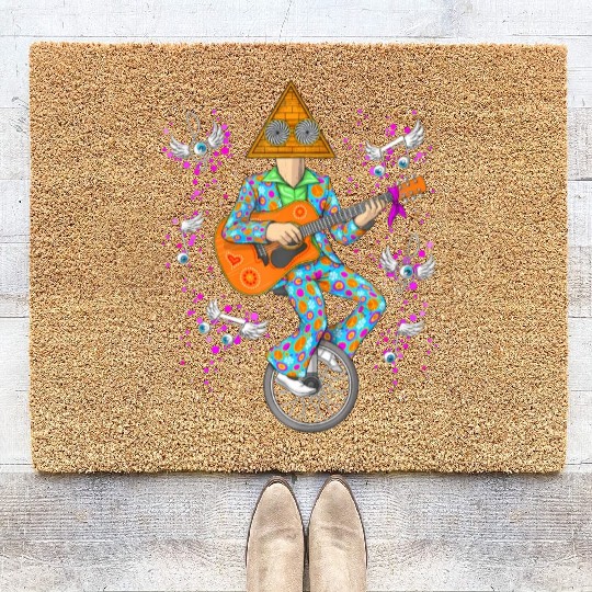 Psychedelic Hippie Pyramid Playing Guitar Music Coir Doormats