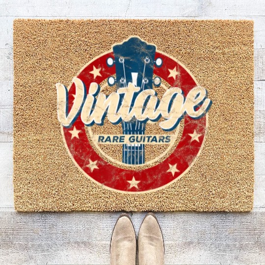 Vintage Electric Guitar Player Rock and Roll Fan Coir Doormats