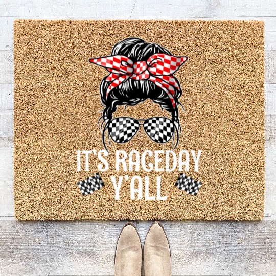 It'S Race Day Y'All Checkered Flag Racing Messy Coir Doormats