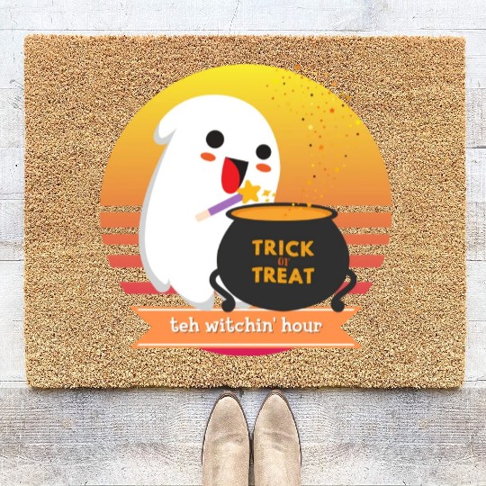 Halloween Cute Ghost Witching Hour Trick Or Treat Coir Doormats
