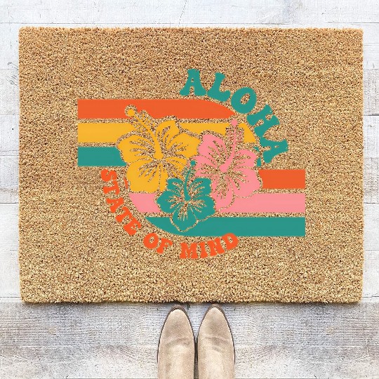 Aloha Hawaiian Islands Hawaii Surf Hibiscus Coir Doormats