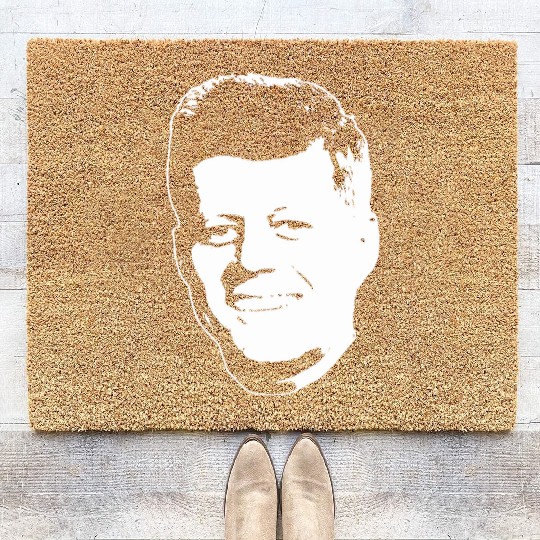 John F Kennedy White On Black Pop Art Coir Doormats