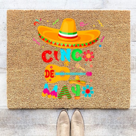 Cinco De Mayo Mexican Guitar Cactus for Boys Coir Doormats