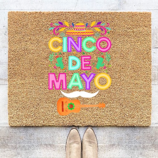 Cinco de Mayo Sombrero Mustache and Guitar Coir Doormats