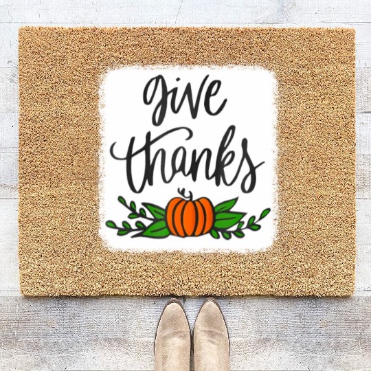 Give Thanks Pumpkin Harvest Fall Autumn Coir Doormats