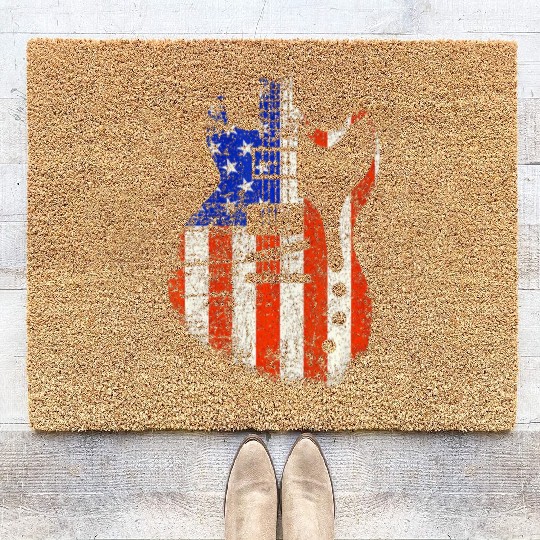 Bassist USA American Flag Bass Guitar Player Coir Doormats