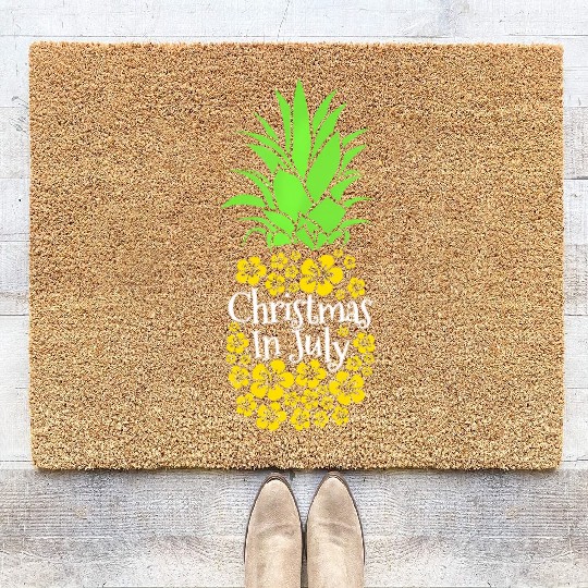 Christmas In July Funny Summer Vacation Pineapple Coir Doormats