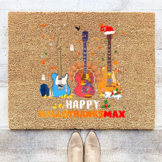 Guitar Happy Hallothanksmas Halloween Coir Doormats