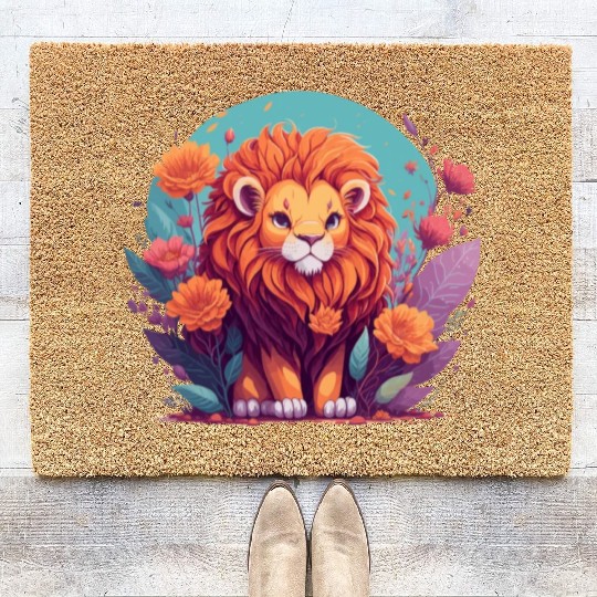 Illustration Cute Kawaii lion - lion lovers gift Coir Doormats
